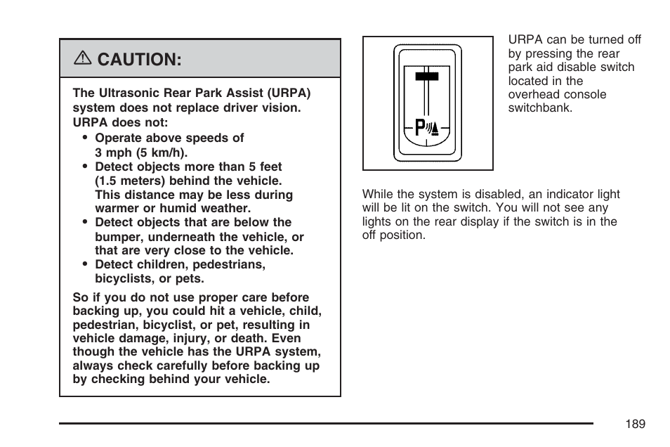 Caution | Buick 2007 Terraza User Manual | Page 189 / 562