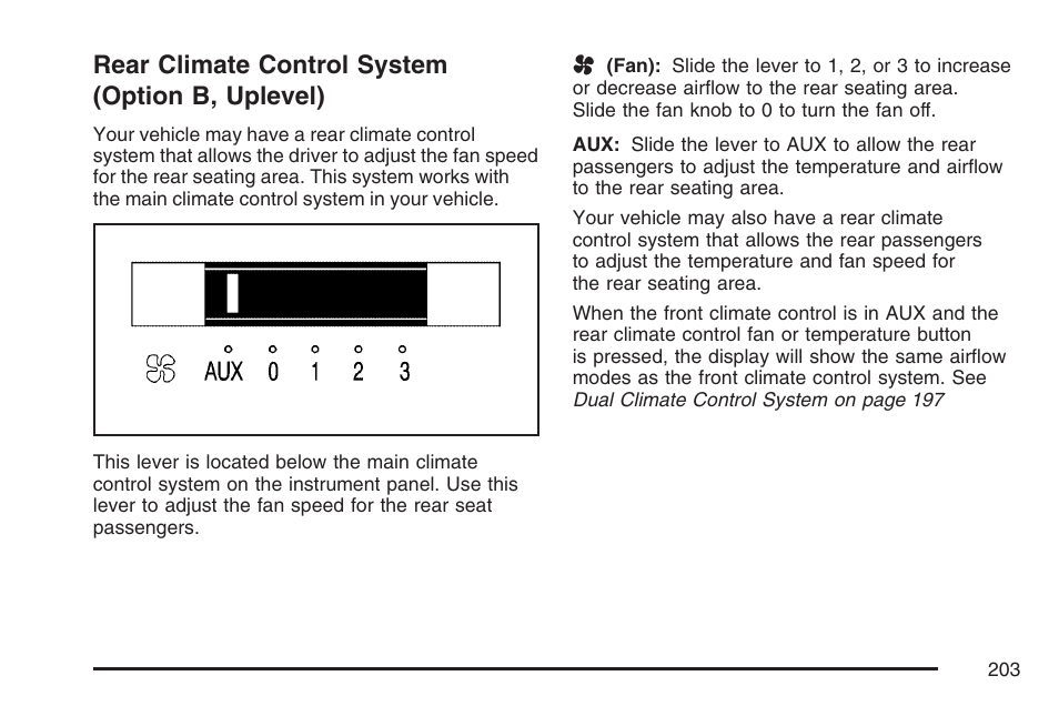 Rear climate control system (option b, uplevel), Rear climate control system, Option b, uplevel) | Buick 2007 Terraza User Manual | Page 203 / 562