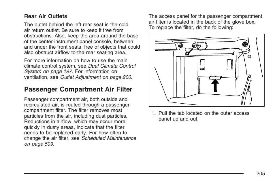 Passenger compartment air filter | Buick 2007 Terraza User Manual | Page 205 / 562