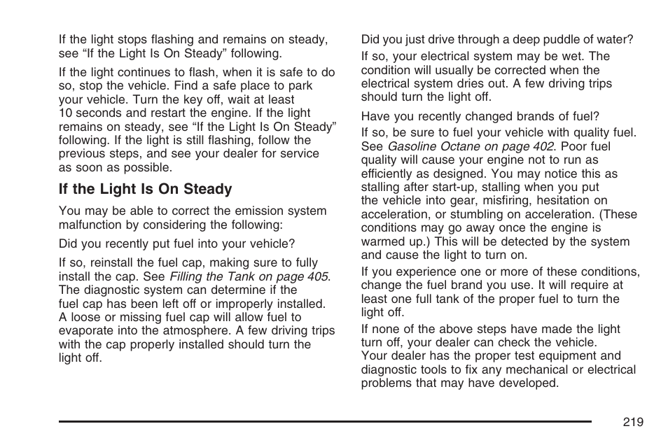 If the light is on steady | Buick 2007 Terraza User Manual | Page 219 / 562