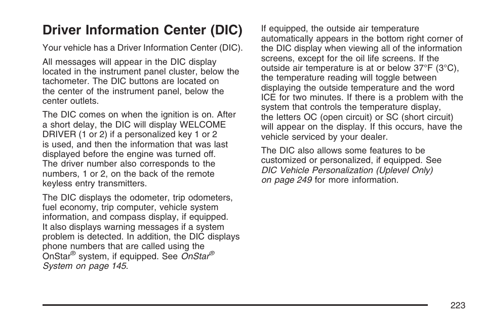 Driver information center (dic) | Buick 2007 Terraza User Manual | Page 223 / 562