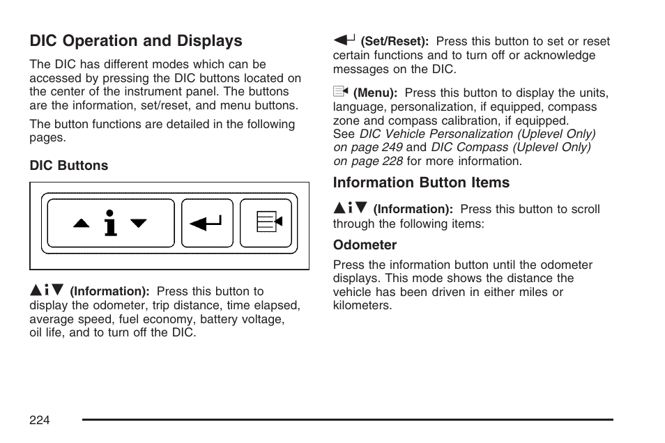 Dic operation and displays | Buick 2007 Terraza User Manual | Page 224 / 562