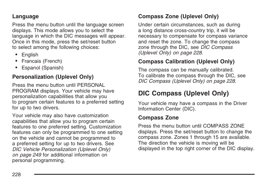 Dic compass (uplevel only) | Buick 2007 Terraza User Manual | Page 228 / 562