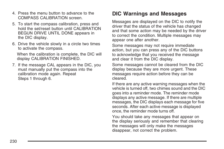 Dic warnings and messages | Buick 2007 Terraza User Manual | Page 230 / 562