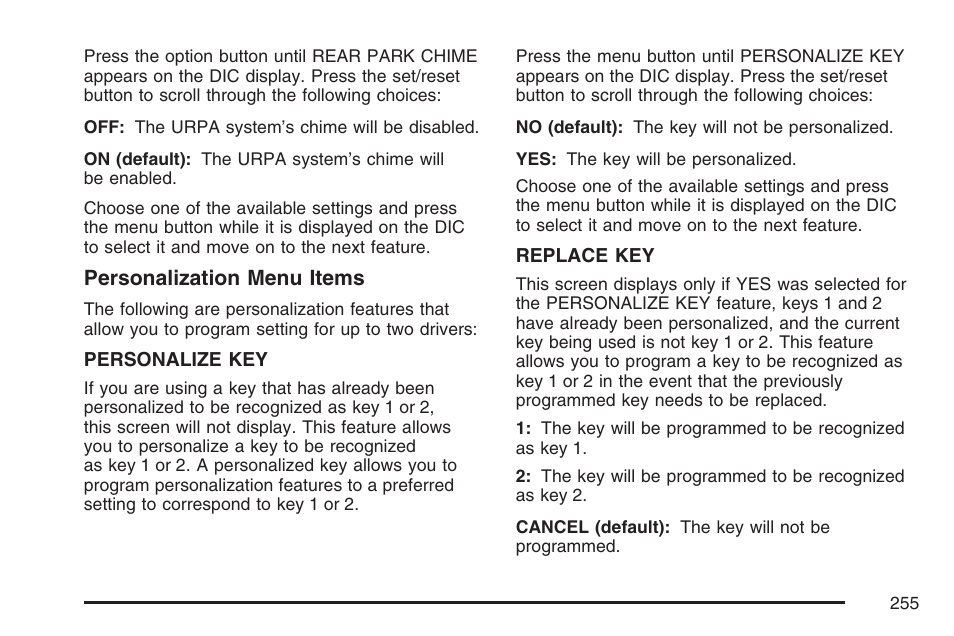 Personalization menu items | Buick 2007 Terraza User Manual | Page 255 / 562