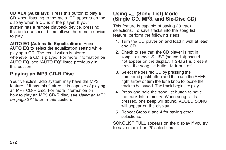 Playing an mp3 cd-r disc | Buick 2007 Terraza User Manual | Page 272 / 562