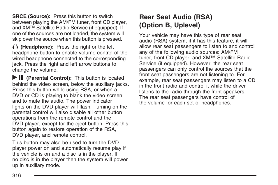 Rear seat audio (rsa) (option b, uplevel), Rear seat audio (rsa), Option b, uplevel) | Buick 2007 Terraza User Manual | Page 316 / 562