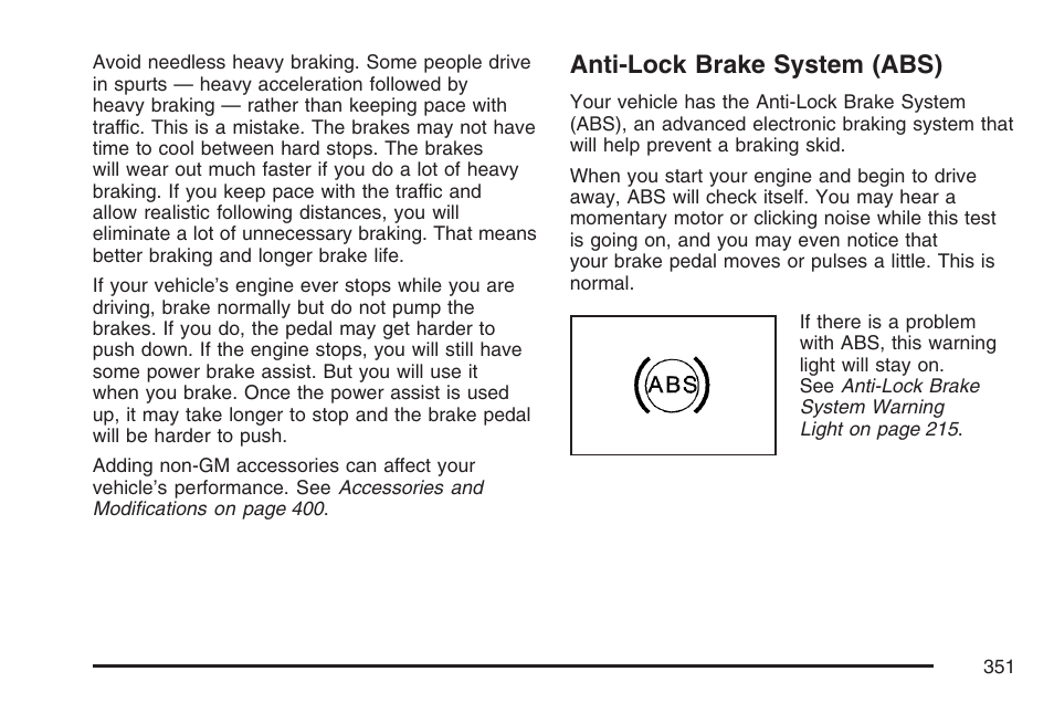 Anti-lock brake system (abs) | Buick 2007 Terraza User Manual | Page 351 / 562