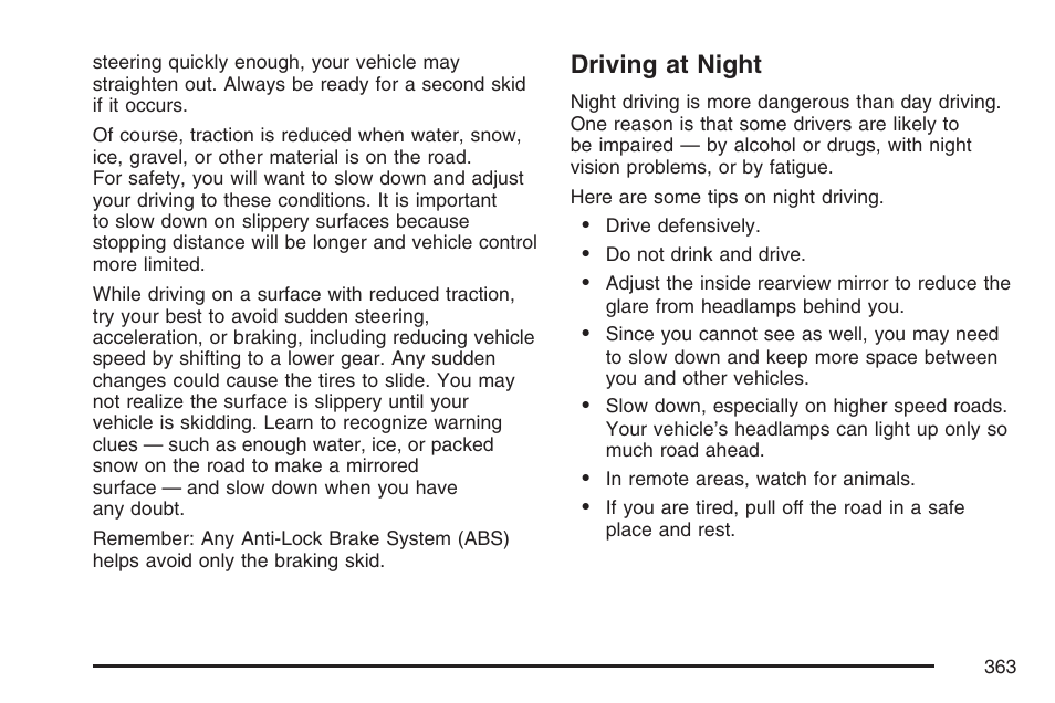 Driving at night | Buick 2007 Terraza User Manual | Page 363 / 562