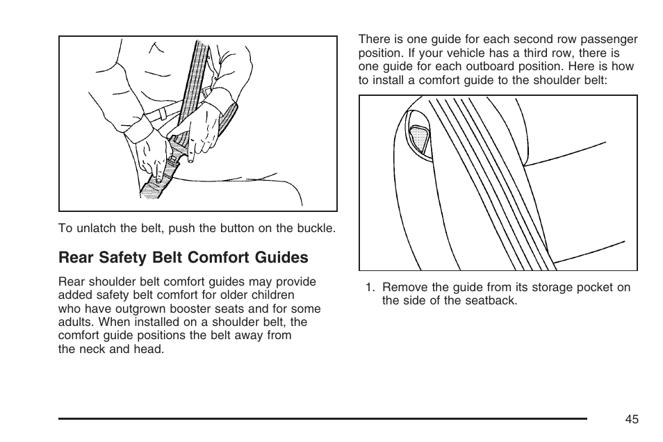 Rear safety belt comfort guides | Buick 2007 Terraza User Manual | Page 45 / 562