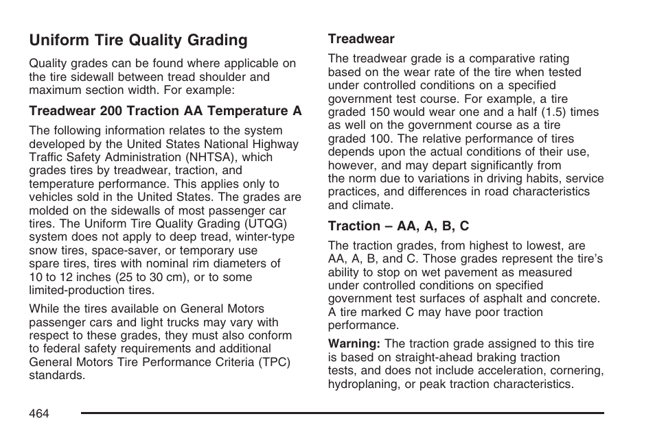 Uniform tire quality grading | Buick 2007 Terraza User Manual | Page 464 / 562