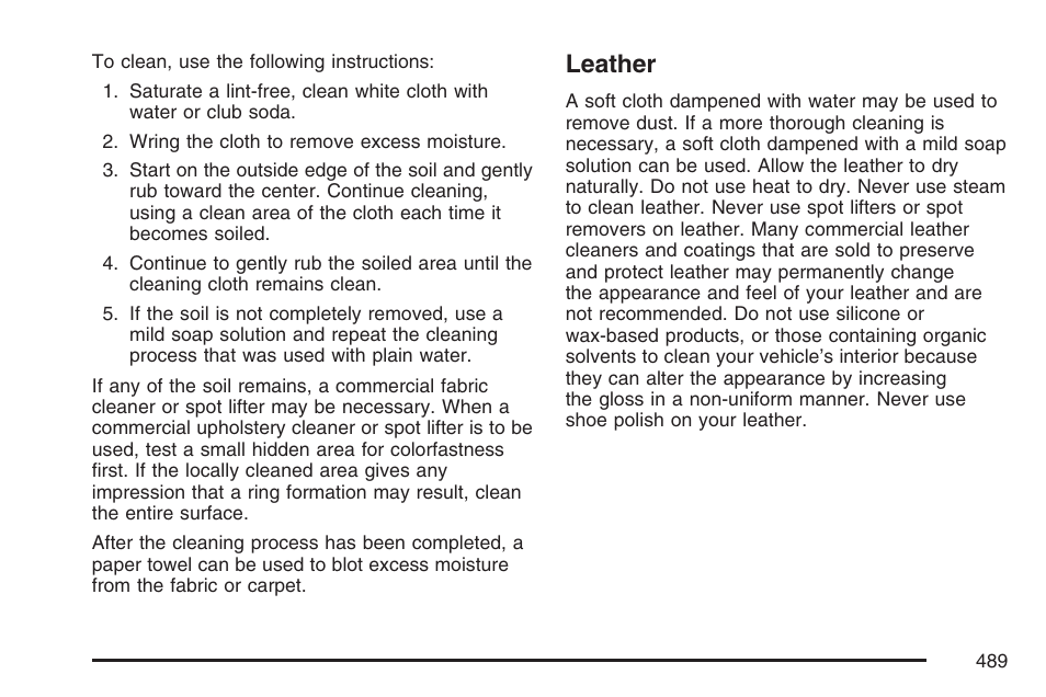 Leather | Buick 2007 Terraza User Manual | Page 489 / 562