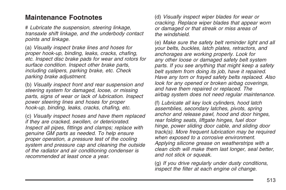 Maintenance footnotes | Buick 2007 Terraza User Manual | Page 513 / 562