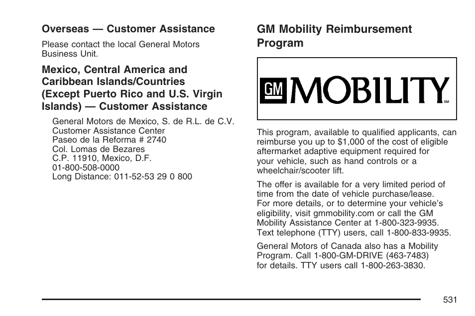 Gm mobility reimbursement program | Buick 2007 Terraza User Manual | Page 531 / 562