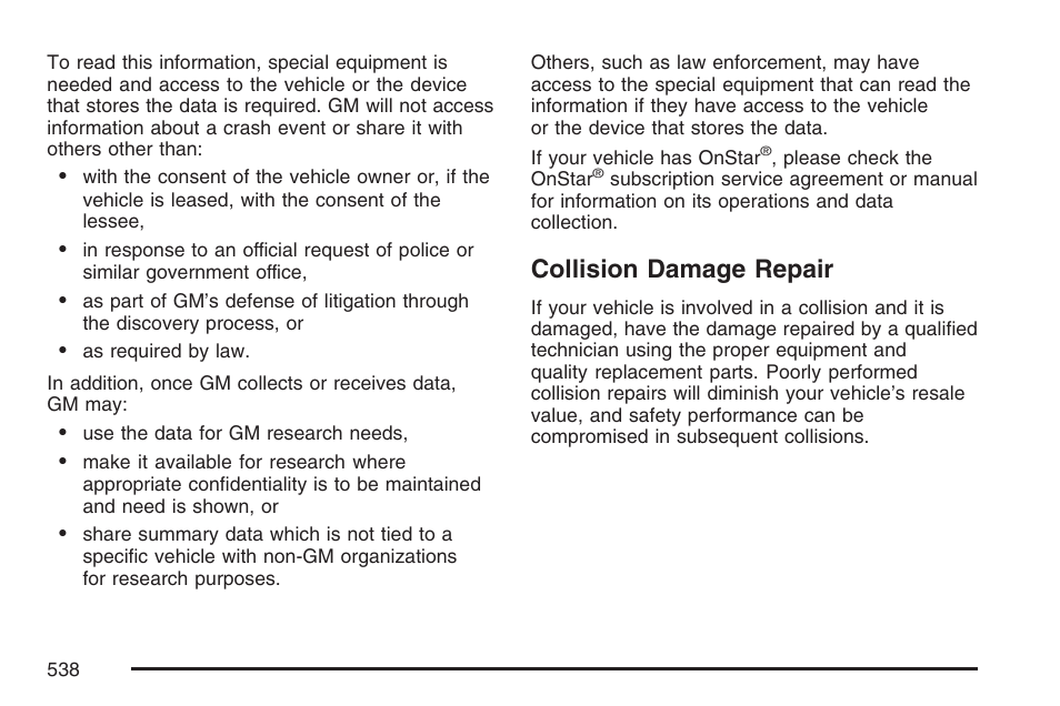 Collision damage repair | Buick 2007 Terraza User Manual | Page 538 / 562