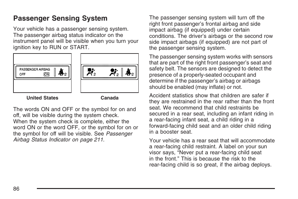 Passenger sensing system | Buick 2007 Terraza User Manual | Page 86 / 562