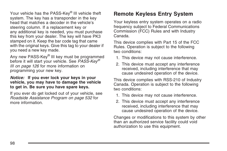 Remote keyless entry system | Buick 2007 Terraza User Manual | Page 98 / 562