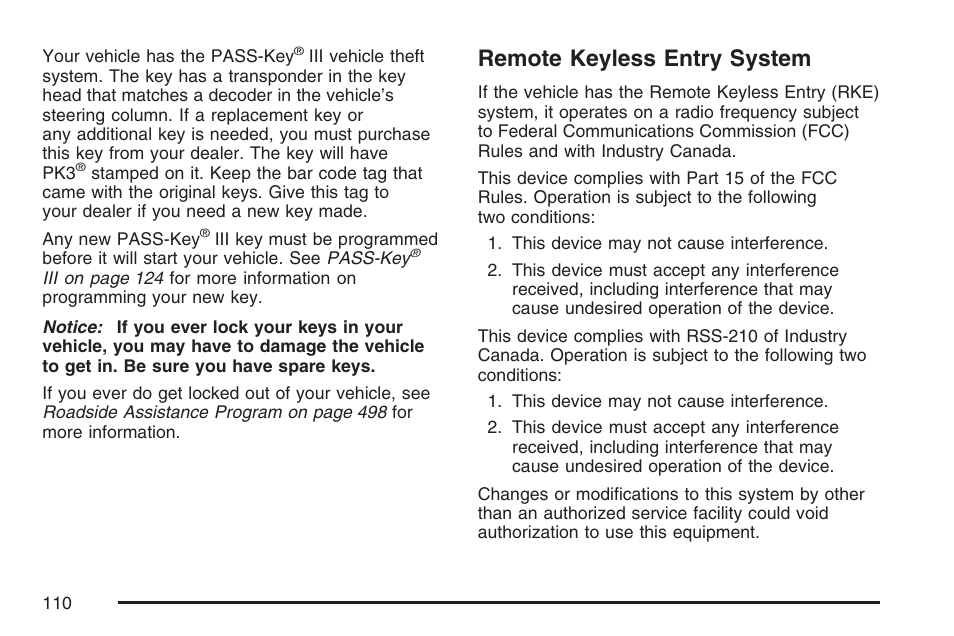 Remote keyless entry system | Buick 2007 Rendezvous User Manual | Page 110 / 528