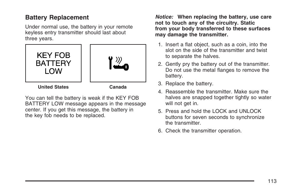 Battery replacement | Buick 2007 Rendezvous User Manual | Page 113 / 528