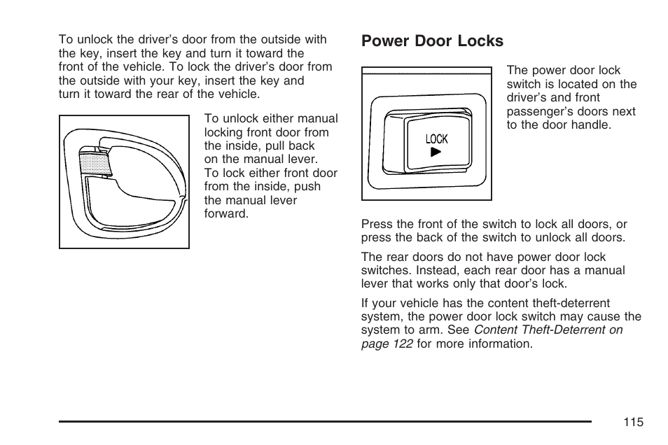 Power door locks | Buick 2007 Rendezvous User Manual | Page 115 / 528