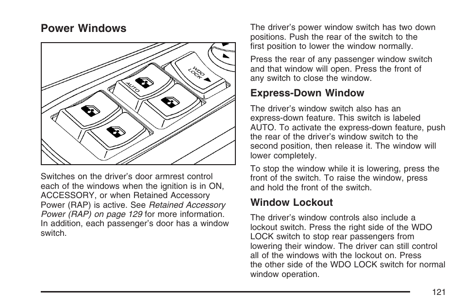 Power windows | Buick 2007 Rendezvous User Manual | Page 121 / 528