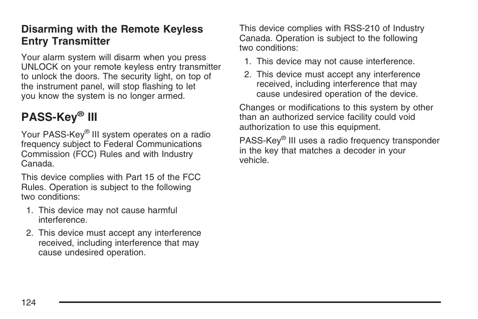 Pass-key® iii, Pass-key, Be programmed | Buick 2007 Rendezvous User Manual | Page 124 / 528