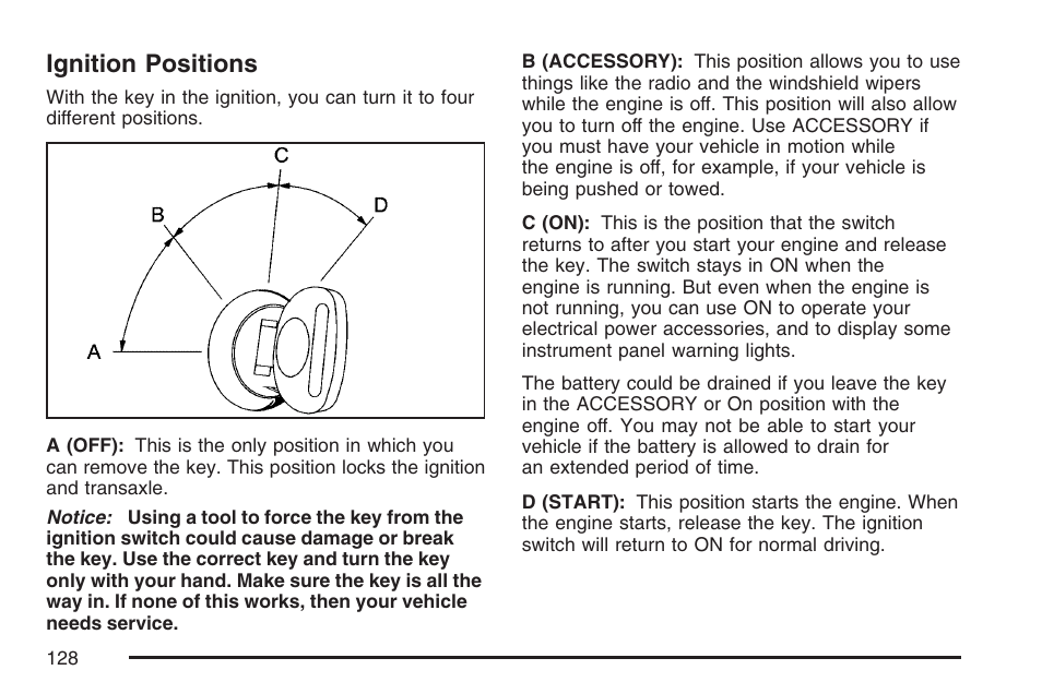 Ignition positions | Buick 2007 Rendezvous User Manual | Page 128 / 528