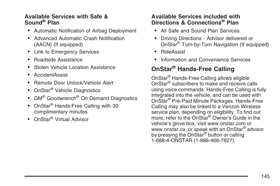 Onstar, Hands-free calling | Buick 2007 Rendezvous User Manual | Page 145 / 528