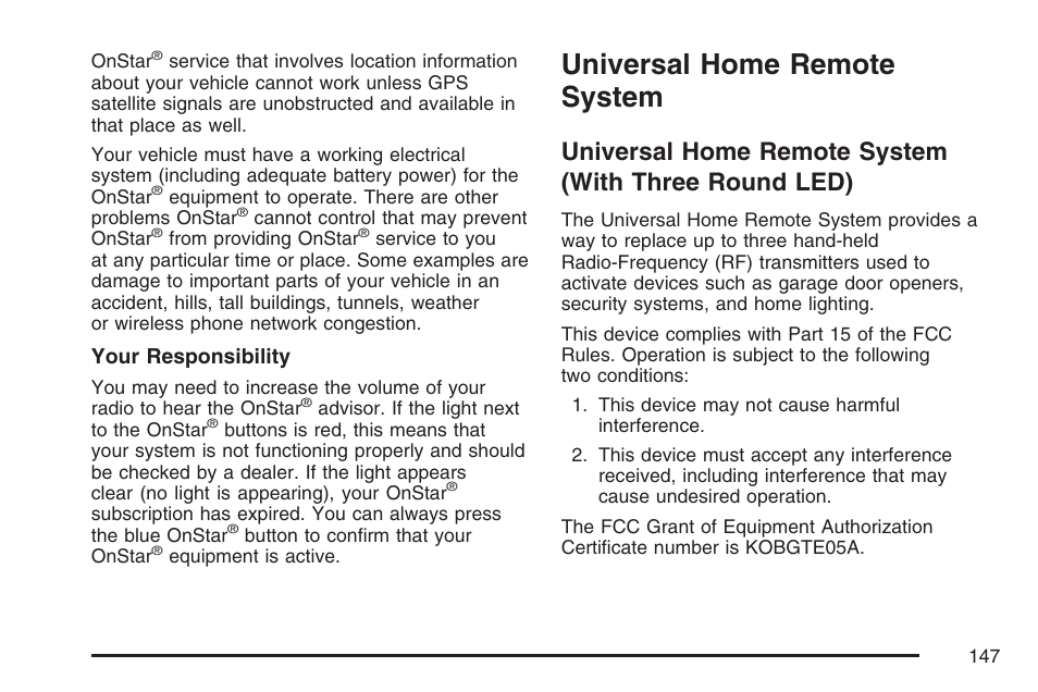 Universal home remote system, With three round led) | Buick 2007 Rendezvous User Manual | Page 147 / 528