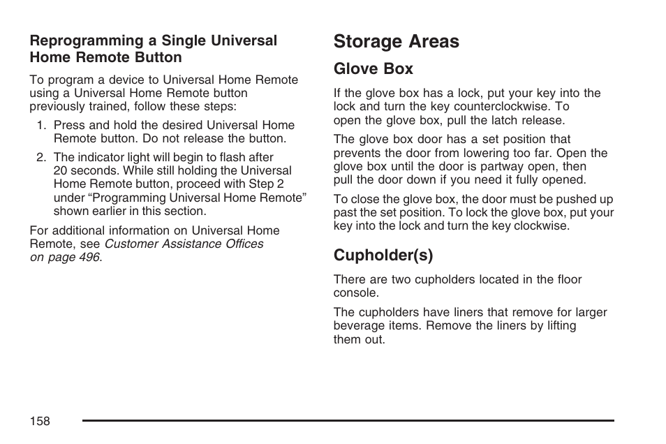 Storage areas, Glove box, Cupholder(s) | Glove box cupholder(s) | Buick 2007 Rendezvous User Manual | Page 158 / 528