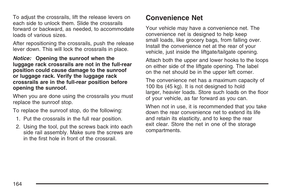 Convenience net | Buick 2007 Rendezvous User Manual | Page 164 / 528