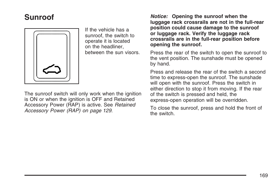 Sunroof | Buick 2007 Rendezvous User Manual | Page 169 / 528