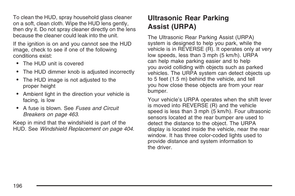 Ultrasonic rear parking assist (urpa) | Buick 2007 Rendezvous User Manual | Page 196 / 528