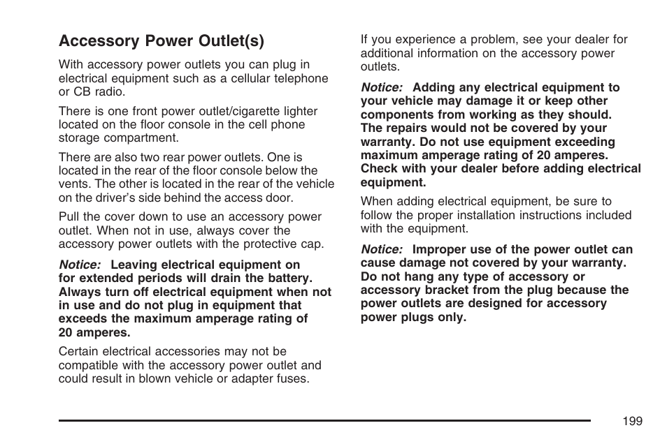 Accessory power outlet(s) | Buick 2007 Rendezvous User Manual | Page 199 / 528