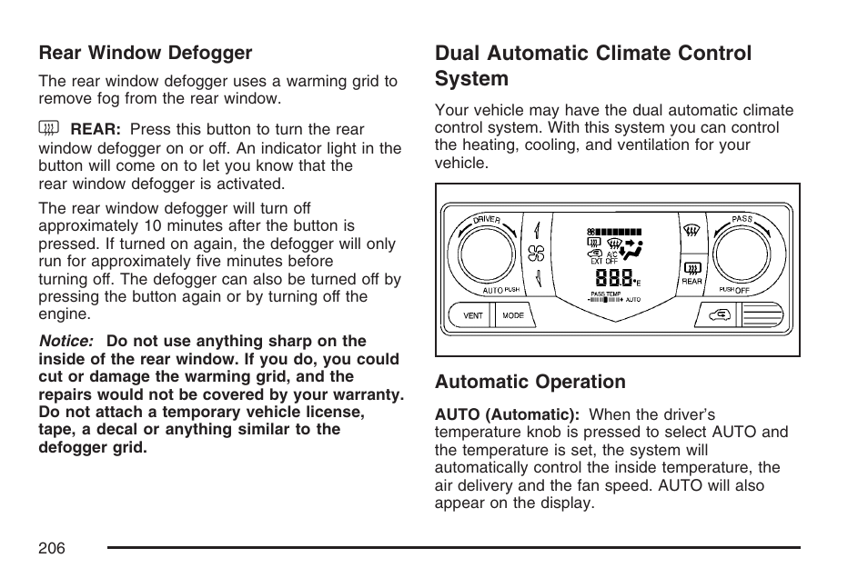 Dual automatic climate control system | Buick 2007 Rendezvous User Manual | Page 206 / 528