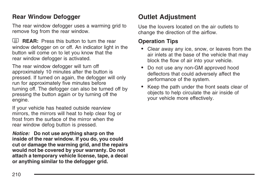 Outlet adjustment, Outlet, Adjustment | Buick 2007 Rendezvous User Manual | Page 210 / 528