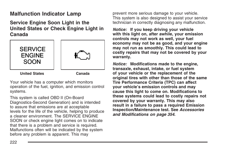 Malfunction indicator lamp | Buick 2007 Rendezvous User Manual | Page 222 / 528