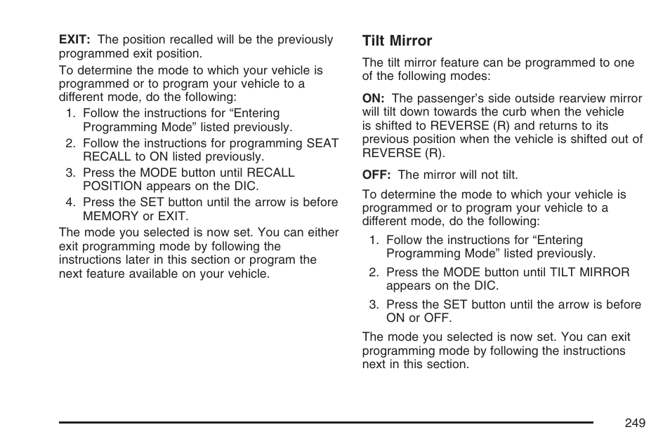 Tilt mirror | Buick 2007 Rendezvous User Manual | Page 249 / 528