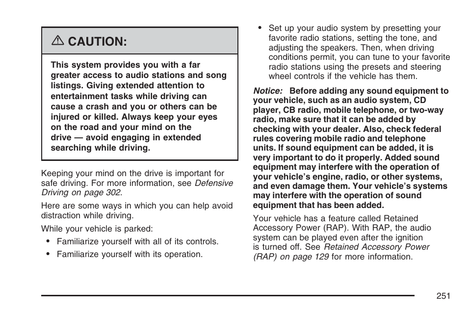 Caution | Buick 2007 Rendezvous User Manual | Page 251 / 528