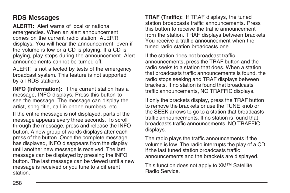 Rds messages | Buick 2007 Rendezvous User Manual | Page 258 / 528