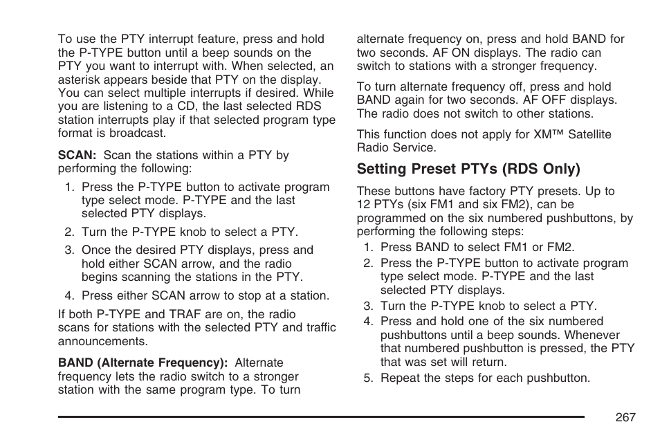 Setting preset ptys (rds only) | Buick 2007 Rendezvous User Manual | Page 267 / 528