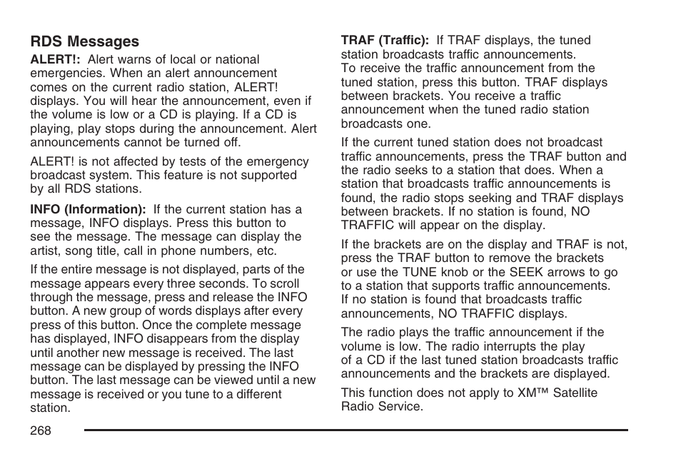 Rds messages | Buick 2007 Rendezvous User Manual | Page 268 / 528