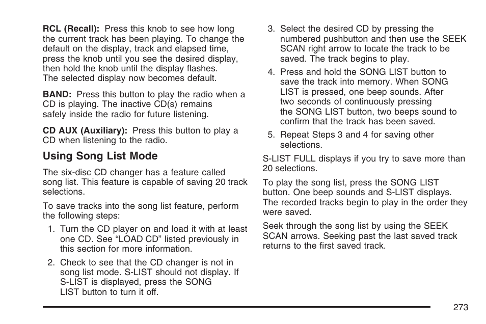 Using song list mode | Buick 2007 Rendezvous User Manual | Page 273 / 528