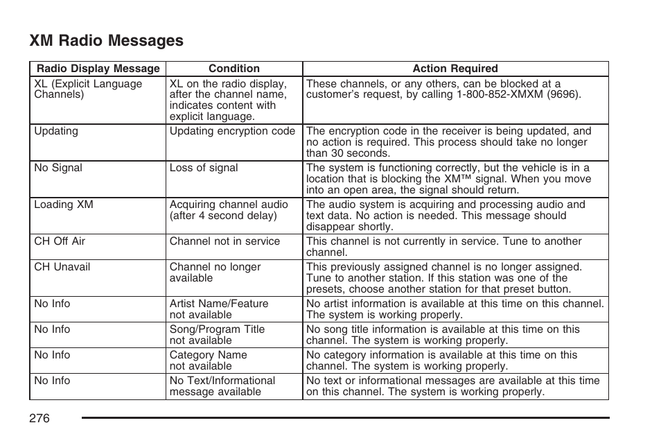 Xm radio messages | Buick 2007 Rendezvous User Manual | Page 276 / 528