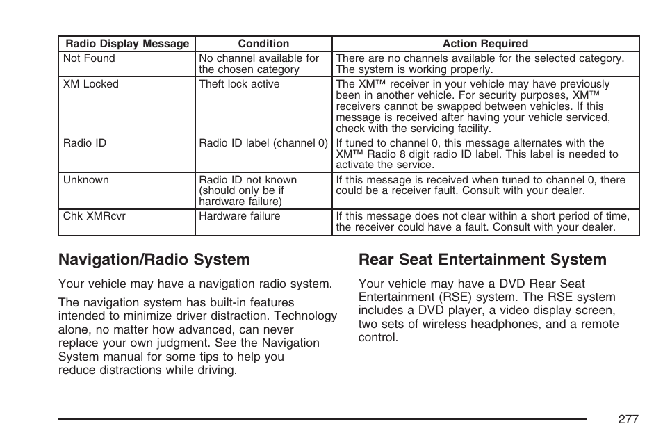 Navigation/radio system, Rear seat entertainment system | Buick 2007 Rendezvous User Manual | Page 277 / 528