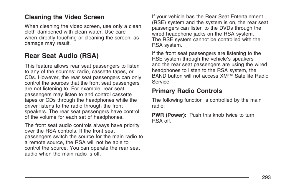 Rear seat audio (rsa) | Buick 2007 Rendezvous User Manual | Page 293 / 528