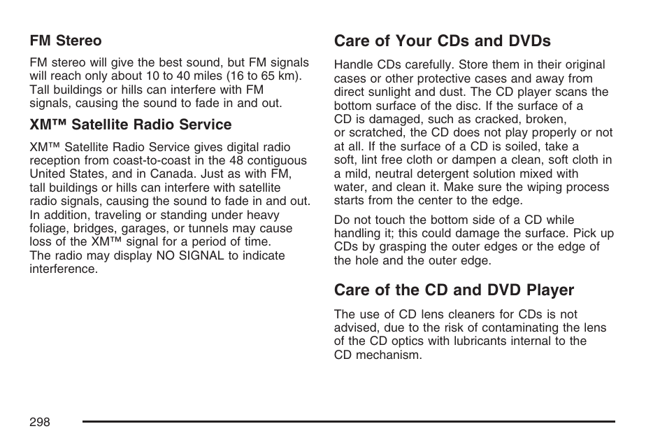 Care of your cds and dvds, Care of the cd and dvd player | Buick 2007 Rendezvous User Manual | Page 298 / 528