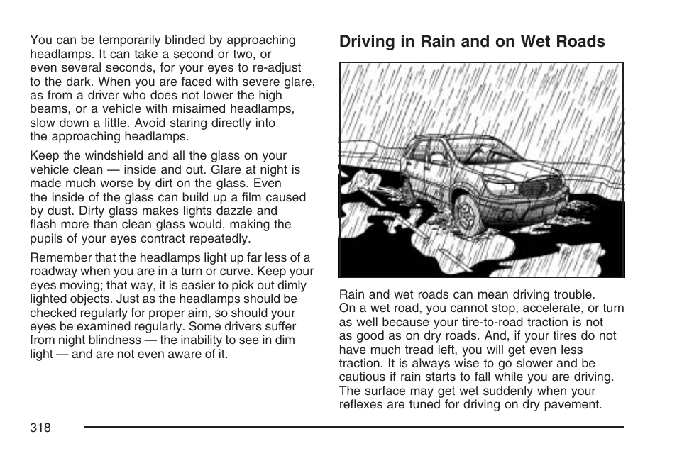 Driving in rain and on wet roads | Buick 2007 Rendezvous User Manual | Page 318 / 528