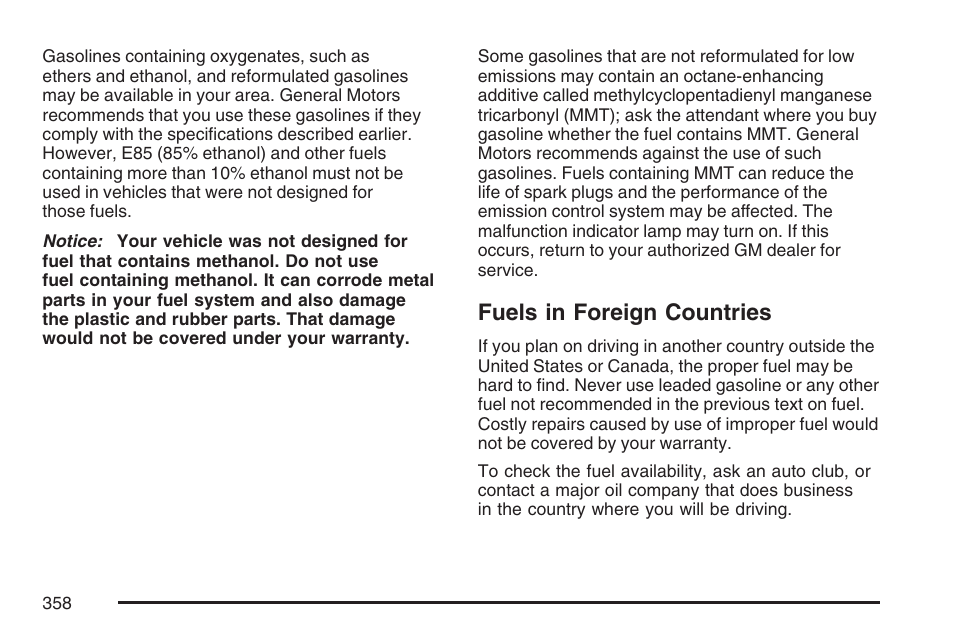 Fuels in foreign countries | Buick 2007 Rendezvous User Manual | Page 358 / 528