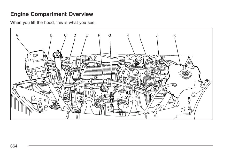 Engine compartment overview | Buick 2007 Rendezvous User Manual | Page 364 / 528